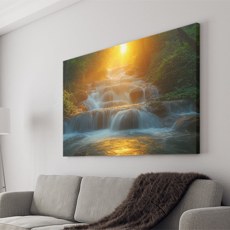 Photography Waterfall In Sunrise Beautiful Scene, Art Print, Canvas Print Wall Art Home Decor