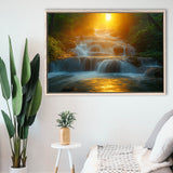 Photography Waterfall In Sunrise Beautiful Scene, Floating Frame, Framed Canvas Print Wall Art Home Decor