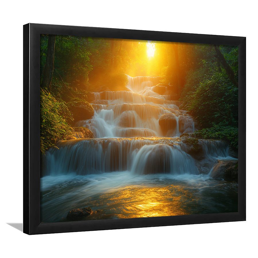 Photography Waterfall In Sunrise Beautiful Scene, Painting Art, Framed Art Print Wall Art Home Decor