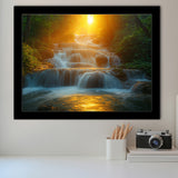 Photography Waterfall In Sunrise Beautiful Scene, Painting Art, Framed Art Print Wall Art Home Decor