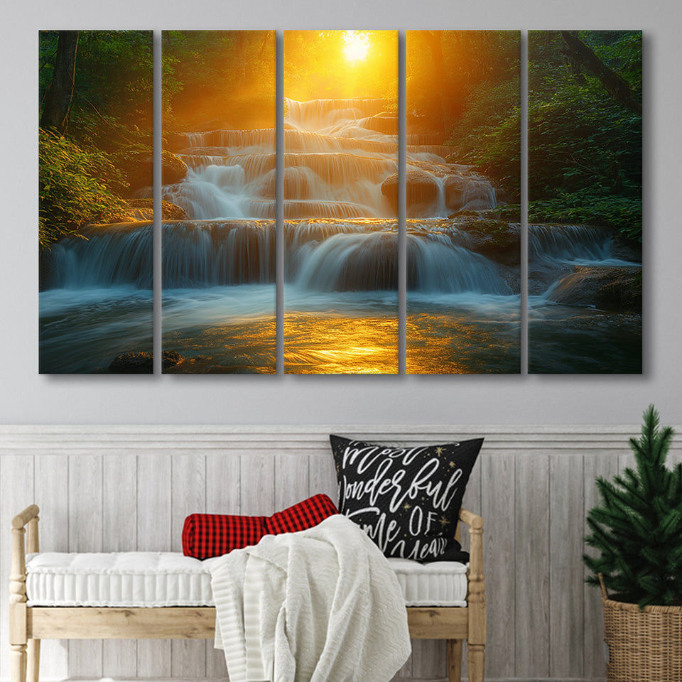 Photography Waterfall In Sunrise Beautiful Scene, Extra Large Canvas, Canvas Print Wall Art Decor