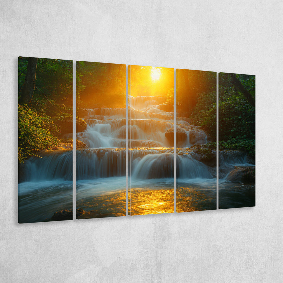 Photography Waterfall In Sunrise Beautiful Scene, Extra Large Canvas, Canvas Print Wall Art Decor