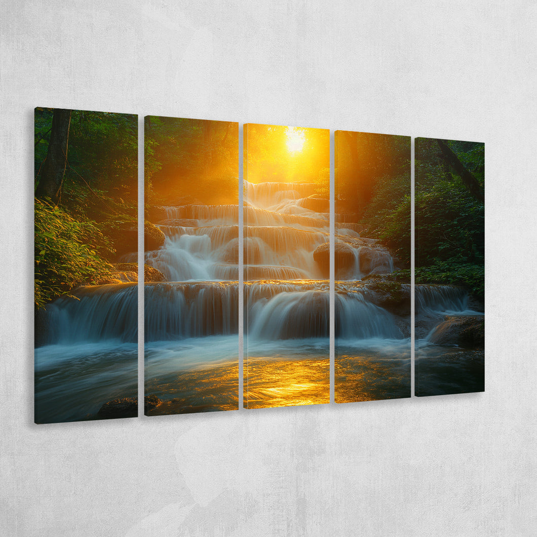 Photography Waterfall In Sunrise Beautiful Scene, Extra Large Canvas, Canvas Print Wall Art Decor