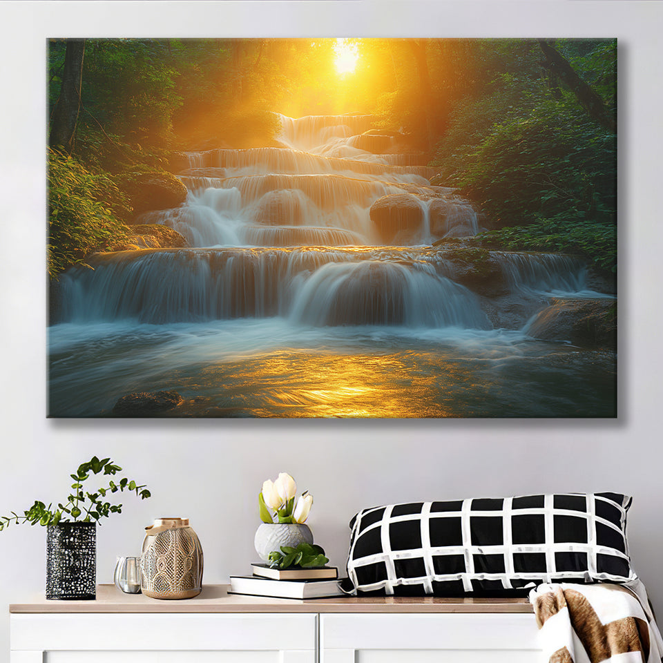 Photography Waterfall In Sunrise Beautiful Scene, Art Print, Canvas Print Wall Art Home Decor