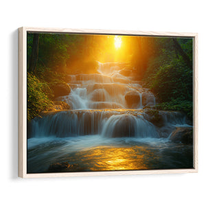 Photography Waterfall In Sunrise Beautiful Scene, Floating Frame, Framed Canvas Print Wall Art Home Decor