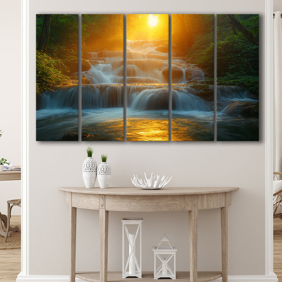 Photography Waterfall In Sunrise Beautiful Scene, Extra Large Canvas, Canvas Print Wall Art Decor