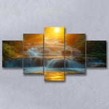 Photography Waterfall In Sunrise Beautiful Scene, Multi Panel,Mixed Canvas Print Wall Art Decor