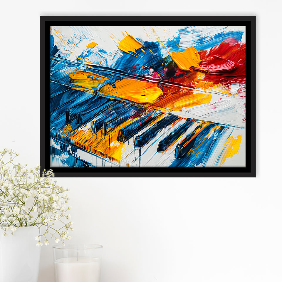 Piano Art Painting Mixed  Color, Framed Canvas Print Wall Art Decor, Floating Frame Painting Canvas