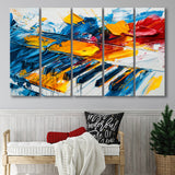 Piano Art Painting Mixed  Color, Mixed 5 Panel B Canvas Print Wall Art Decor, Extra Large Painting Canvas