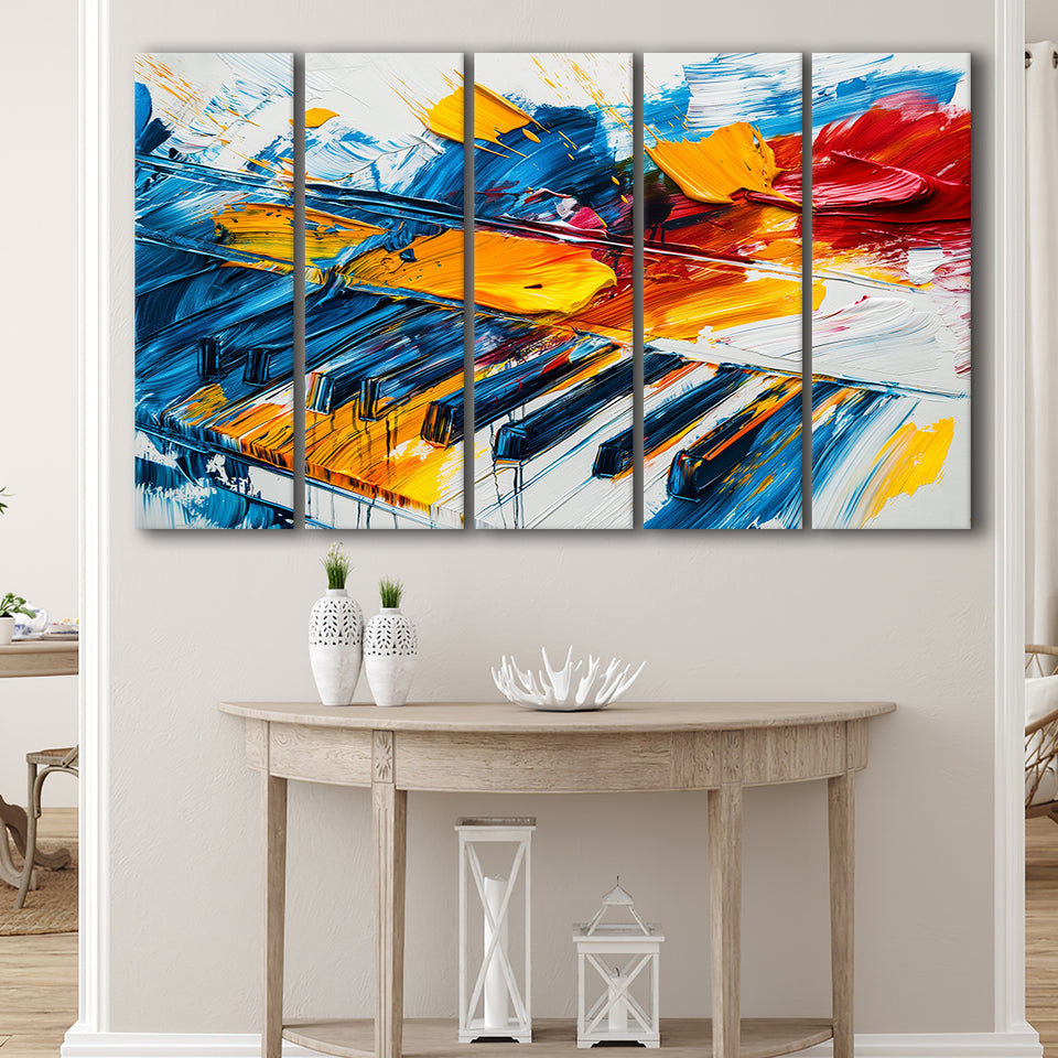 Piano Art Painting Mixed  Color, Mixed 5 Panel B Canvas Print Wall Art Decor, Extra Large Painting Canvas