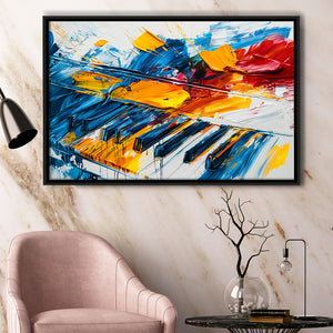 Piano Art Painting Mixed  Color, Framed Canvas Print Wall Art Decor, Floating Frame Painting Canvas