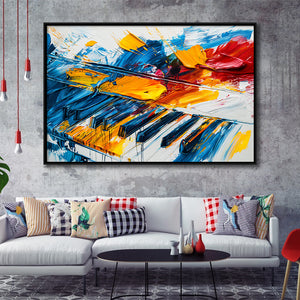 Piano Art Painting Mixed  Color, Framed Canvas Print Wall Art Decor, Floating Frame Painting Canvas