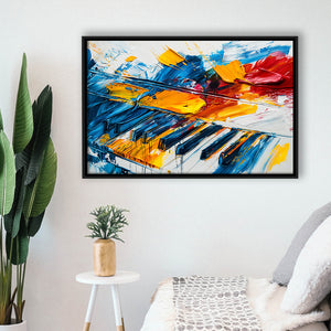 Piano Art Painting Mixed  Color, Framed Canvas Print Wall Art Decor, Floating Frame Painting Canvas