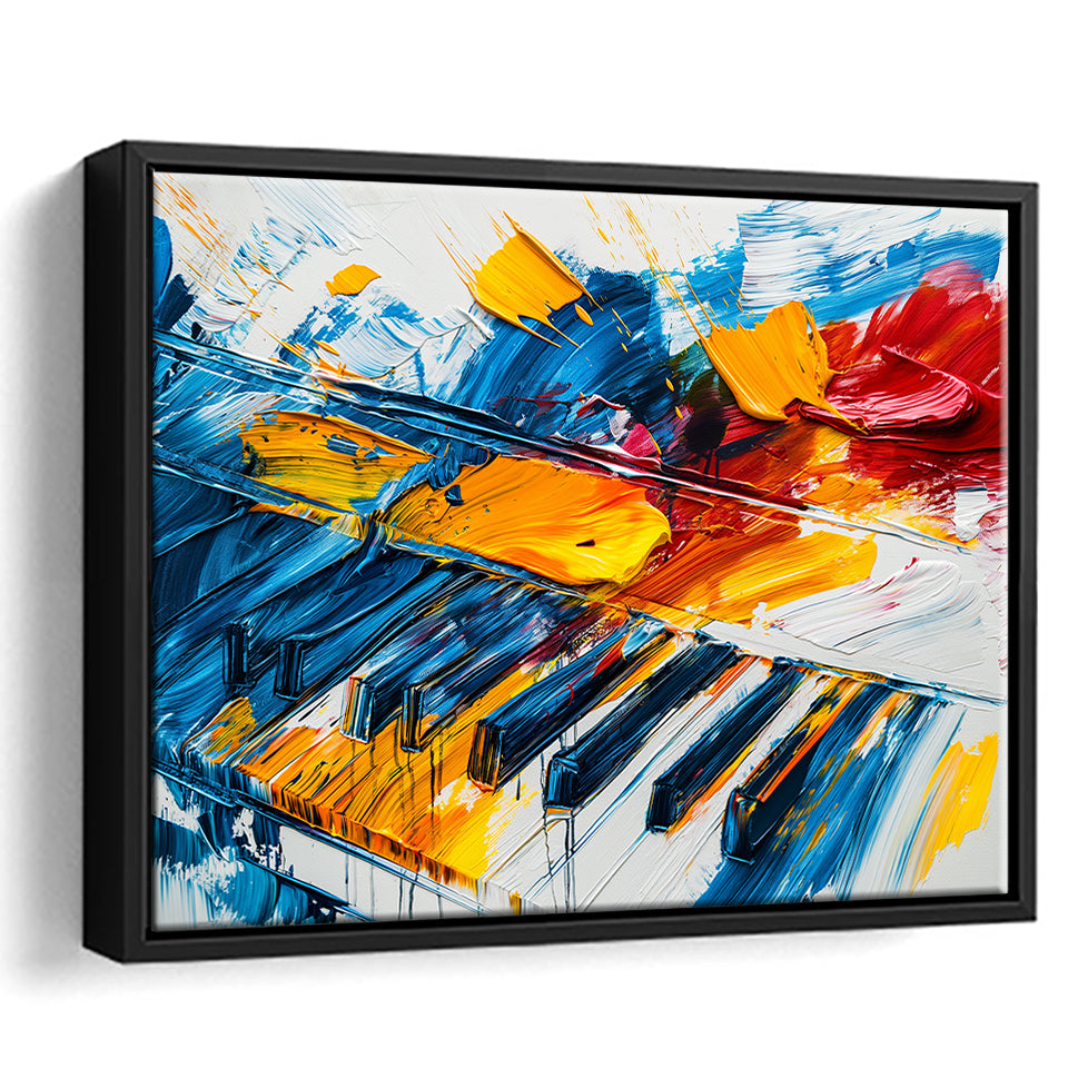 Piano Art Painting Mixed  Color, Framed Canvas Print Wall Art Decor, Floating Frame Painting Canvas