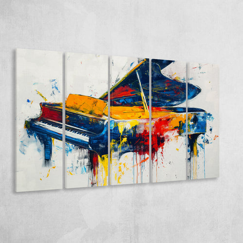 Piano Landscape Painting Unique Art, Mixed 5 Panel B Canvas Print Wall Art Decor, Extra Large Painting Canvas