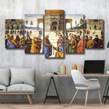 Pietro Perugino,Delivery Of The Keys Canvas Art, Multi Panel Canvas Print Wall Art Decor, 5 Mixed Panel