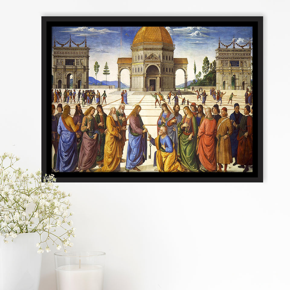Pietro Perugino,Delivery Of The Keys Canvas Art, Framed Canvas Print Wall Art Decor,Floating Frame