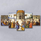 Pietro Perugino,Delivery Of The Keys Canvas Art, Multi Panel Canvas Print Wall Art Decor, 5 Mixed Panel