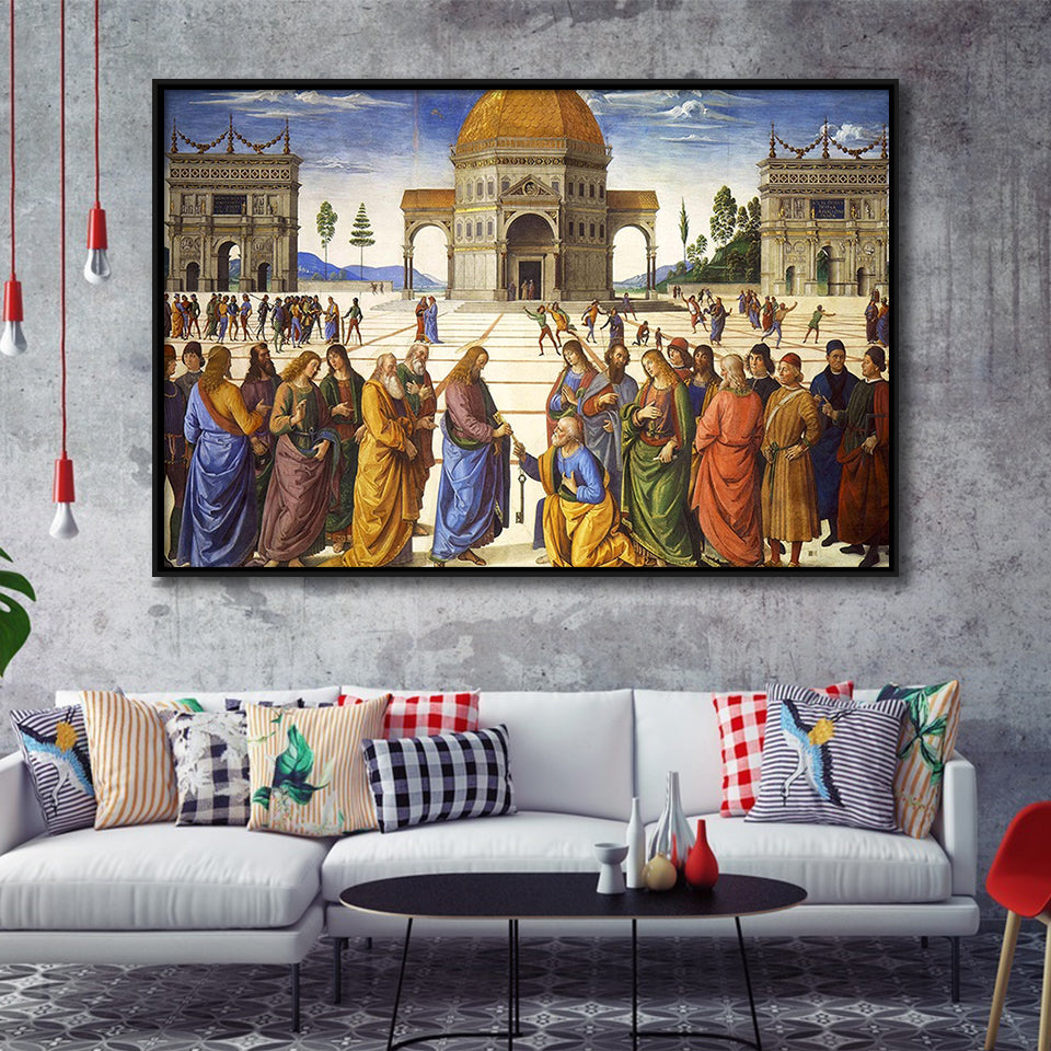 Pietro Perugino,Delivery Of The Keys Canvas Art, Framed Canvas Print Wall Art Decor,Floating Frame