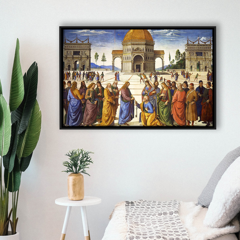 Pietro Perugino,Delivery Of The Keys Canvas Art, Framed Canvas Print Wall Art Decor,Floating Frame