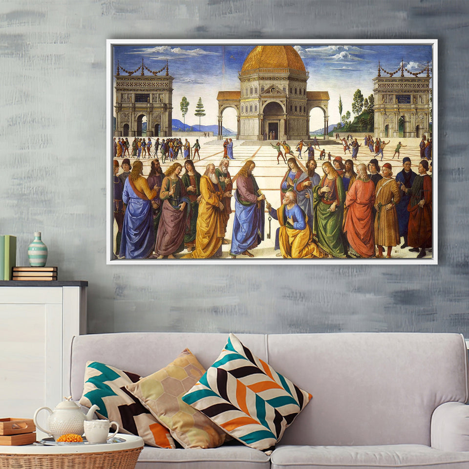 Pietro Perugino,Delivery Of The Keys Canvas Art, Framed Canvas Print Wall Art Decor,Floating Frame