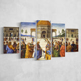 Pietro Perugino,Delivery Of The Keys Canvas Art, Multi Panel Canvas Print Wall Art Decor, 5 Mixed Panel