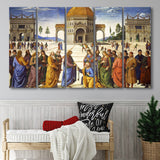 Pietro Perugino,Delivery Of The Keys Canvas Art, Extra Large Multi 5 Panel Canvas Print Wall Art Decor