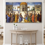 Pietro Perugino,Delivery Of The Keys Canvas Art, Extra Large Multi 5 Panel Canvas Print Wall Art Decor