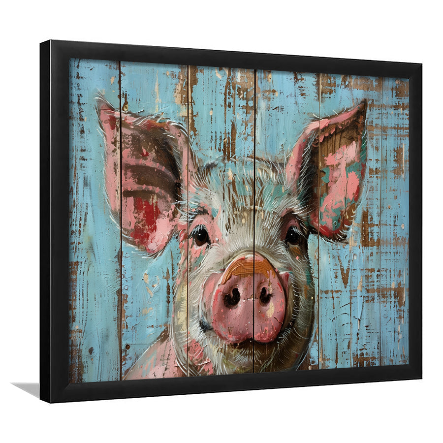 Pig Art Painted On Wood, Animal Art, Framed Art Print Wall Decor, Framed Picture