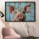 Pig Art Painted On Wood, Animal Art, Framed Canvas Print Wall Art Decor,Floating Frame