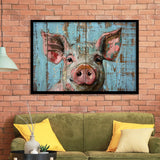 Pig Art Painted On Wood, Animal Art, Framed Art Print Wall Decor, Framed Picture