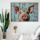 Pig Art Painted On Wood, Animal Art, Framed Canvas Print Wall Art Decor,Floating Frame