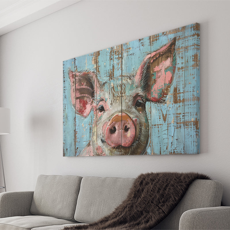 Pig Art Painted On Wood, Animal Art, Canvas Print Wall Art Decor, Landscape Art Print