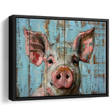 Pig Art Painted On Wood, Animal Art, Framed Canvas Print Wall Art Decor,Floating Frame