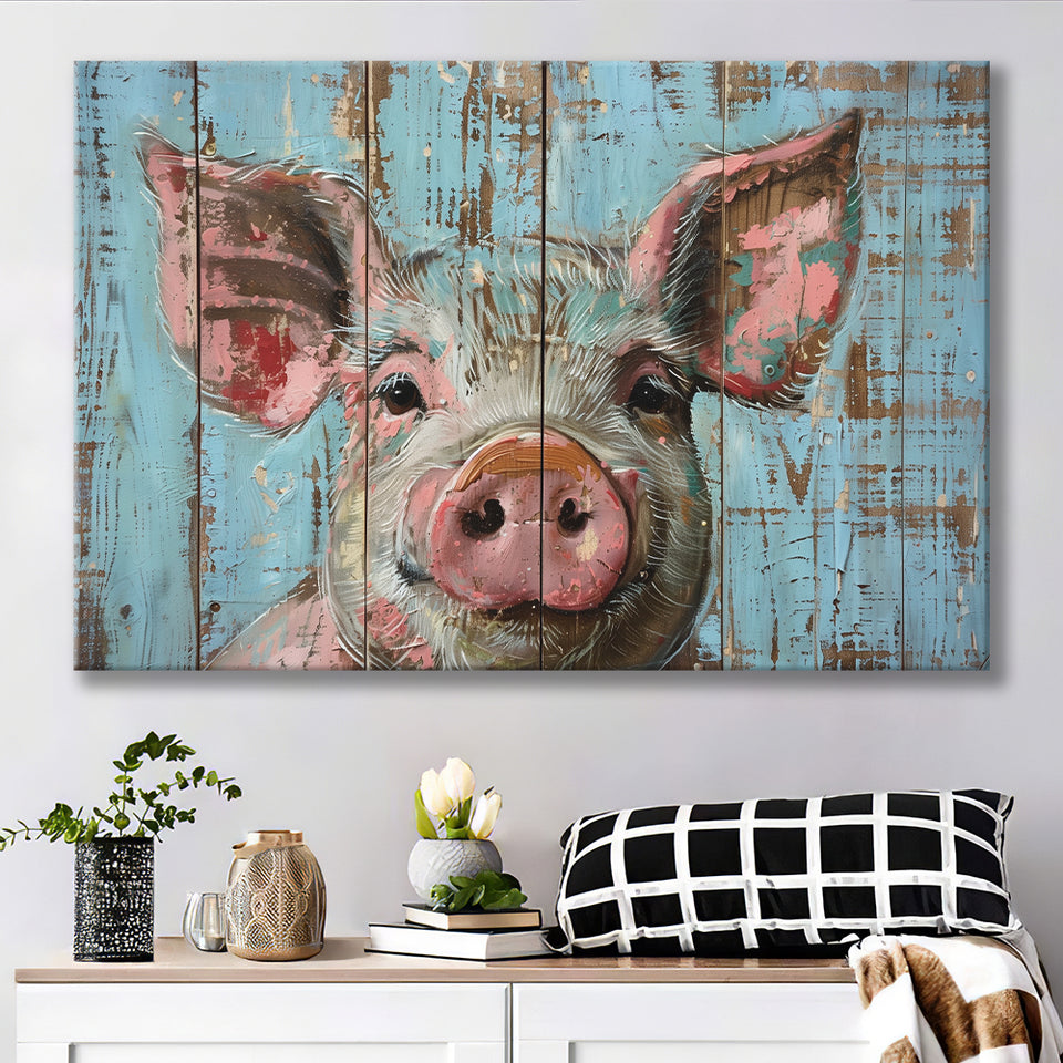 Pig Art Painted On Wood, Animal Art, Canvas Print Wall Art Decor, Landscape Art Print