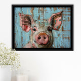 Pig Art Painted On Wood, Animal Art, Framed Canvas Print Wall Art Decor,Floating Frame
