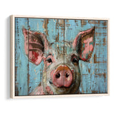 Pig Art Painted On Wood, Animal Art, Framed Canvas Print Wall Art Decor,Floating Frame