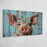 Pig Art Painted On Wood, Animal Art, Extra Large Multi 5 Panel Canvas Print Wall Art Decor