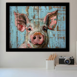 Pig Art Painted On Wood, Animal Art, Framed Art Print Wall Decor, Framed Picture
