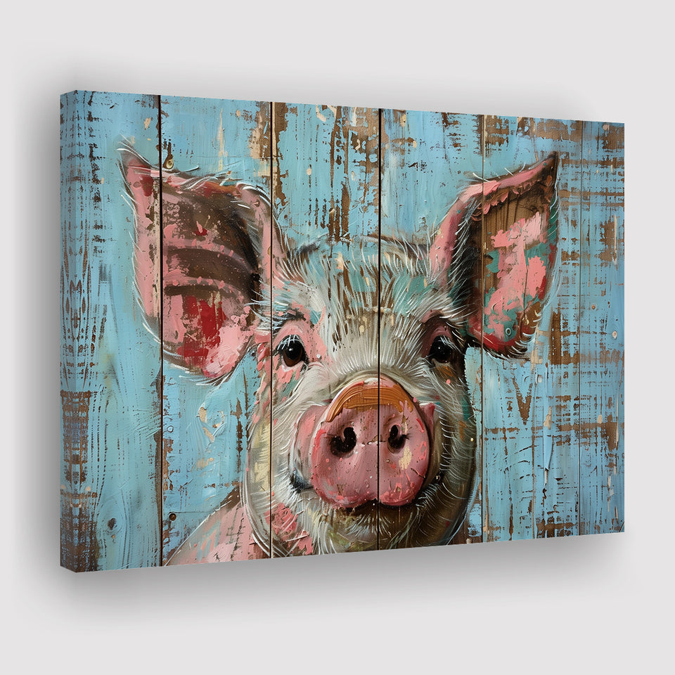 Pig Art Painted On Wood, Animal Art, Canvas Print Wall Art Decor, Landscape Art Print