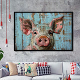 Pig Art Painted On Wood, Animal Art, Framed Art Print Wall Decor, Framed Picture
