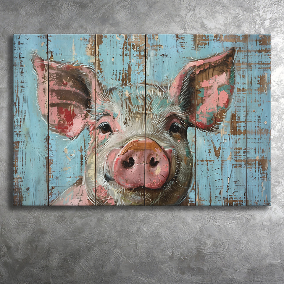Pig Art Painted On Wood, Animal Art, Canvas Print Wall Art Decor, Landscape Art Print