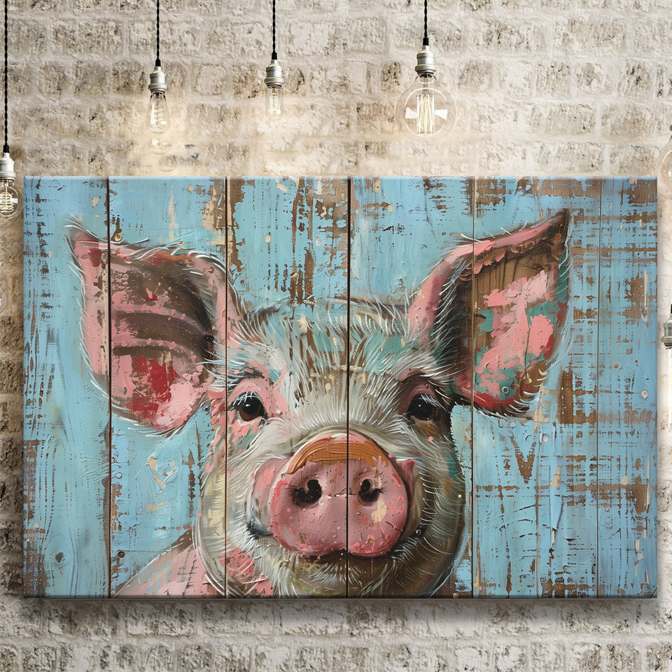 Pig Art Painted On Wood, Animal Art, Canvas Print Wall Art Decor, Landscape Art Print
