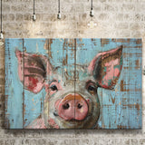 Pig Art Painted On Wood, Animal Art, Canvas Print Wall Art Decor, Landscape Art Print