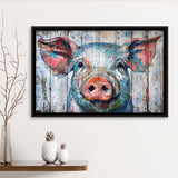 Pig Look Straight Painted On Wood, Framed Canvas Print Wall Art Decor,Floating Frame
