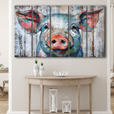 Pig Look Straight Painted On Wood, Extra Large Multi 5 Panel Canvas Print Wall Art Decor