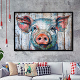 Pig Look Straight Painted On Wood, Framed Art Print Wall Decor, Framed Picture