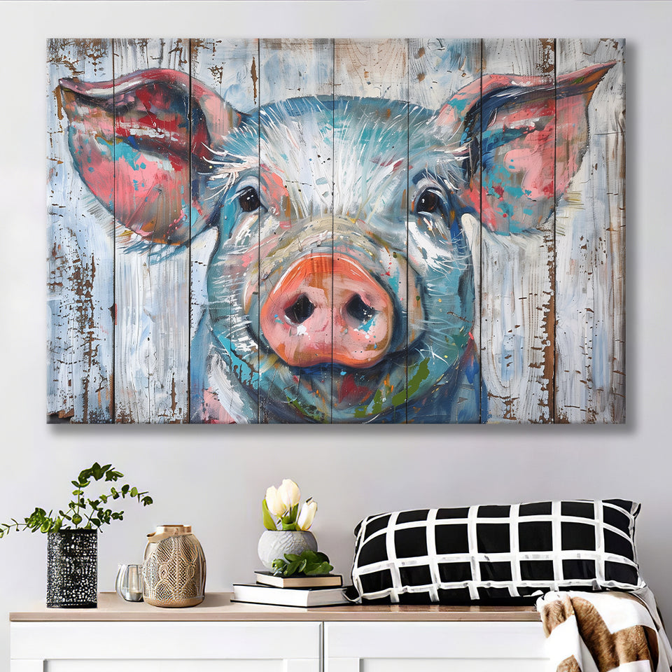 Pig Look Straight Painted On Wood, Canvas Print Wall Art Decor, Landscape Art Print