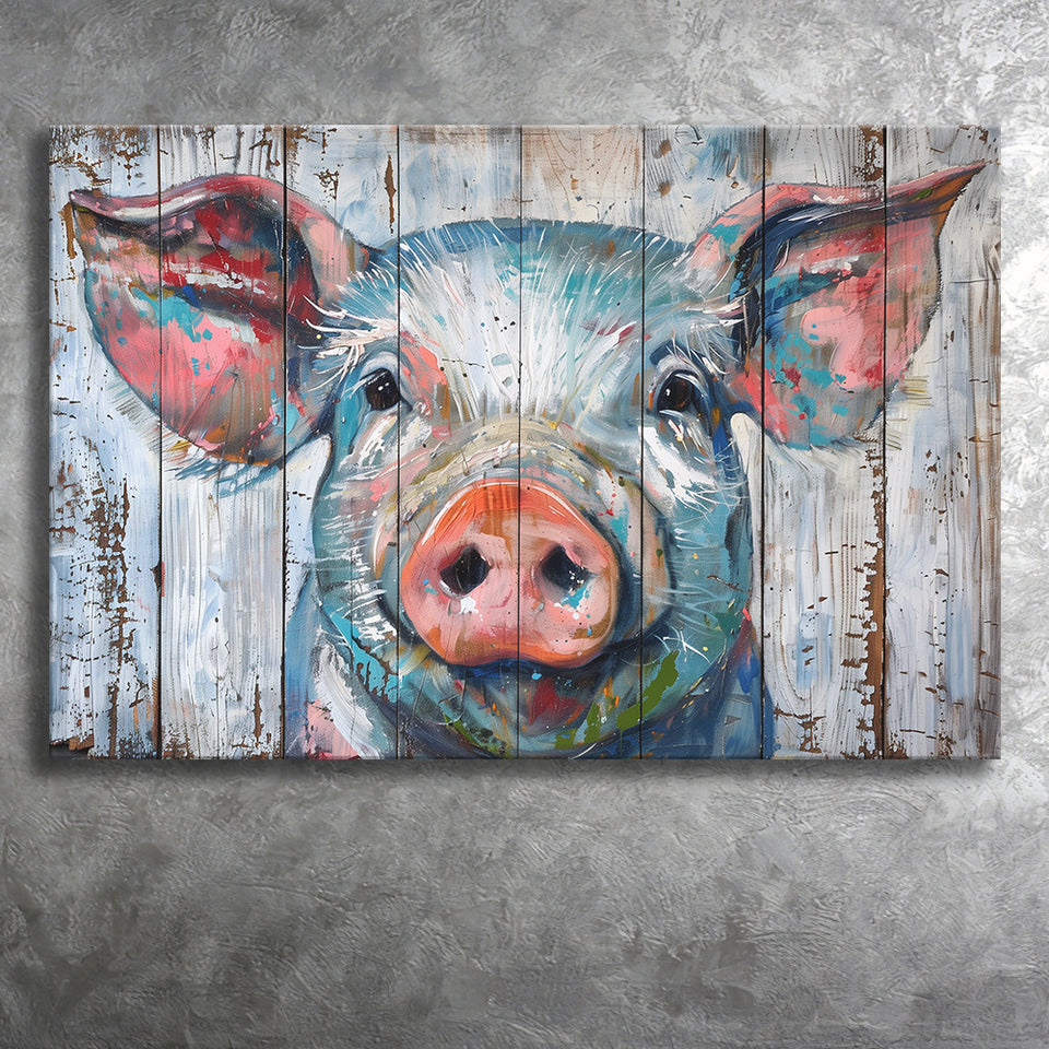 Pig Look Straight Painted On Wood, Canvas Print Wall Art Decor, Landscape Art Print