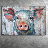 Pig Look Straight Painted On Wood, Canvas Print Wall Art Decor, Landscape Art Print